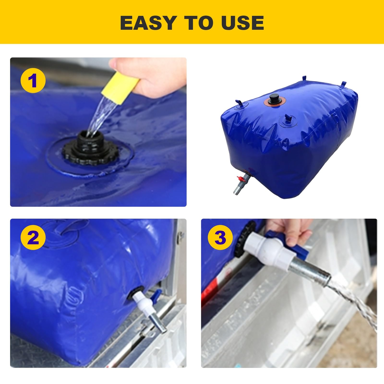 Deposito Agua 1000 litros, Depósito Agua Camper con Transporte Manual, Deposito Agua Flexible for Agua de Emergencia, RV, Riego, Azul, 1000L