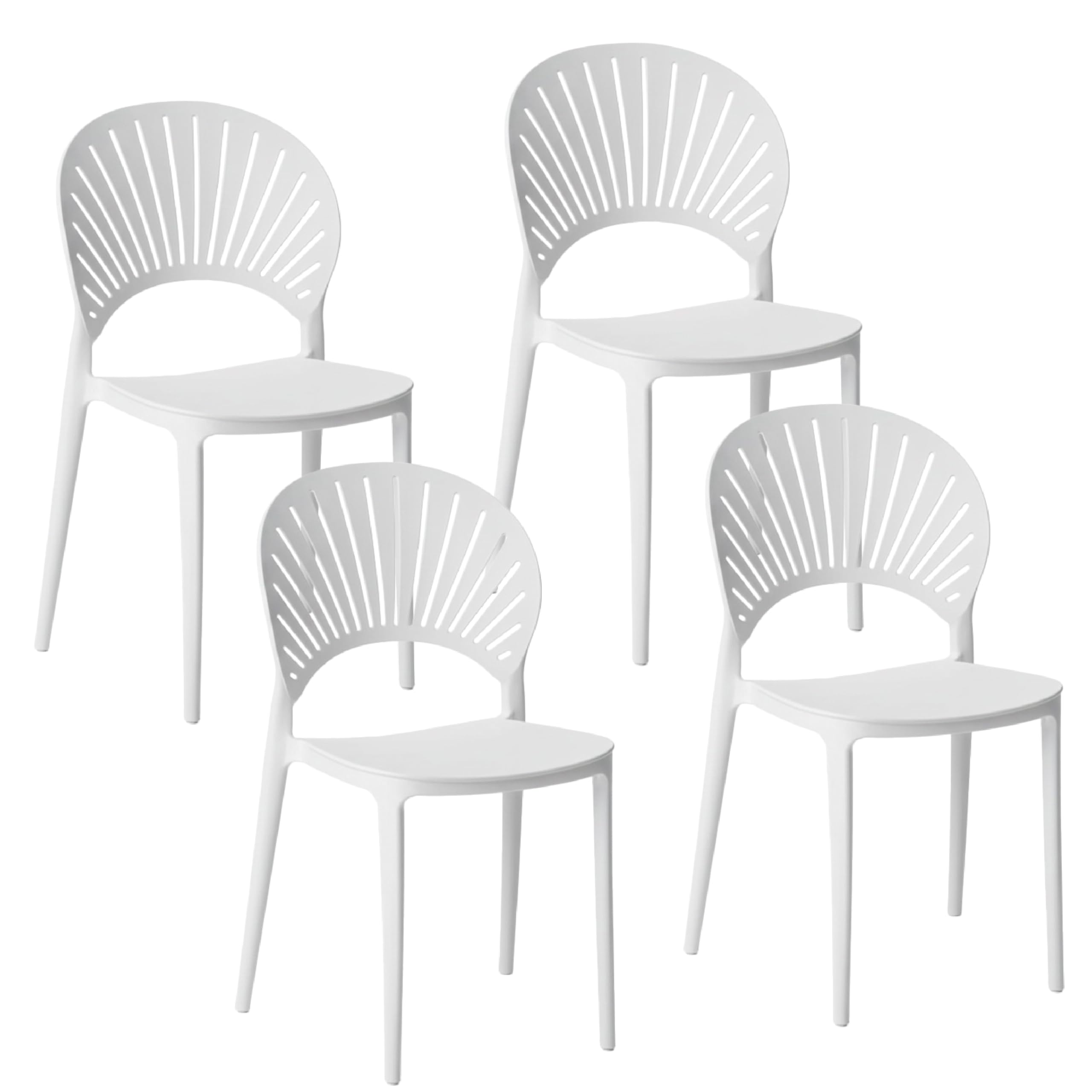 Baroni Home Set 4 Sedie in Plastica Impilabili, Senza Montaggio, Facili da Pulire, con Gommini Antiscivolo, per Cucina, Soggiorno, Sala da Pranzo, 36x37x72 cm Bianca Schienale a Raggi