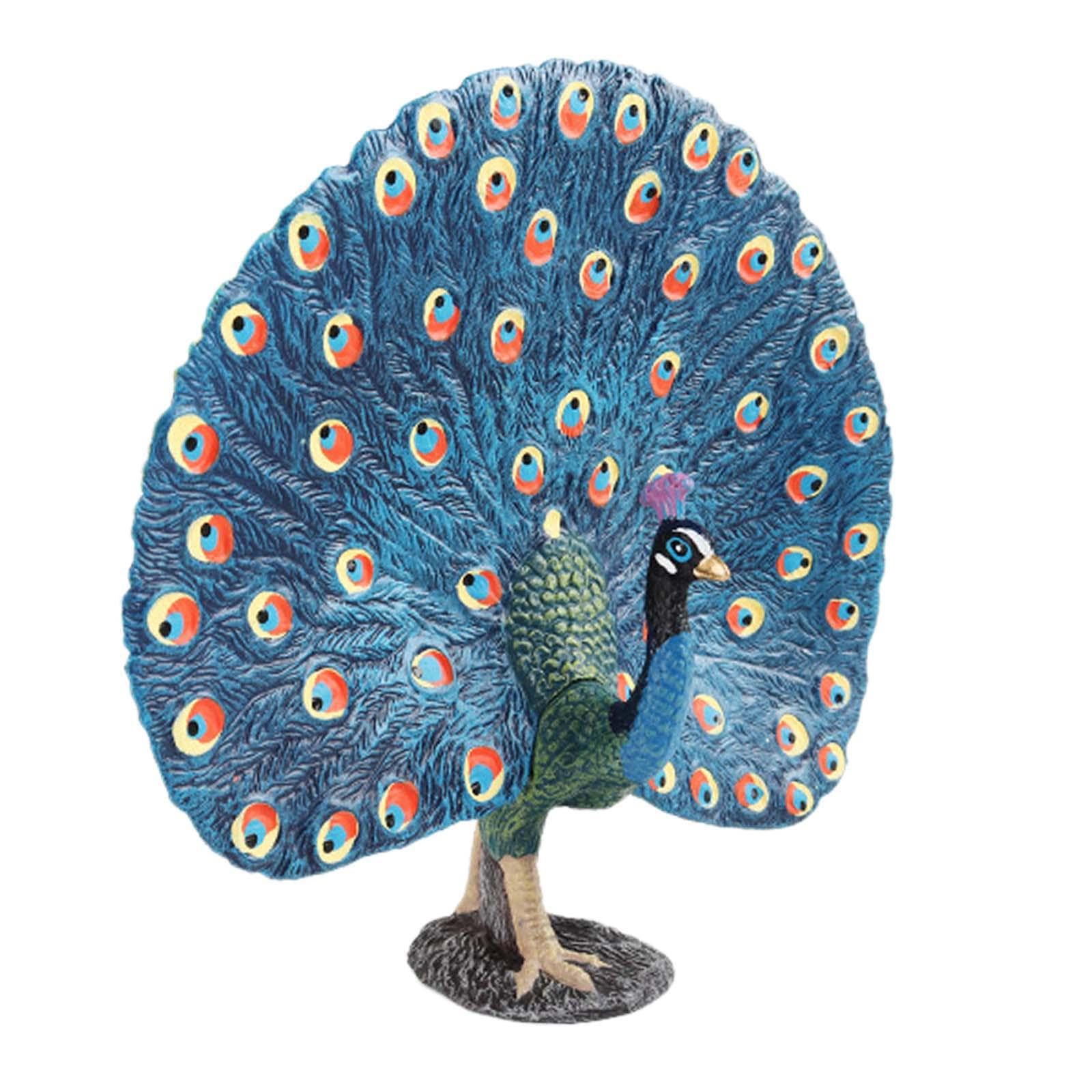 PIXZCSA Animal Statue Table Decoration Realistic Peacock Model For Educational And Decorative Peacock Figurine Is Suitable As Childs Educational Toy To, Blue, 17x7.2x15.6cm