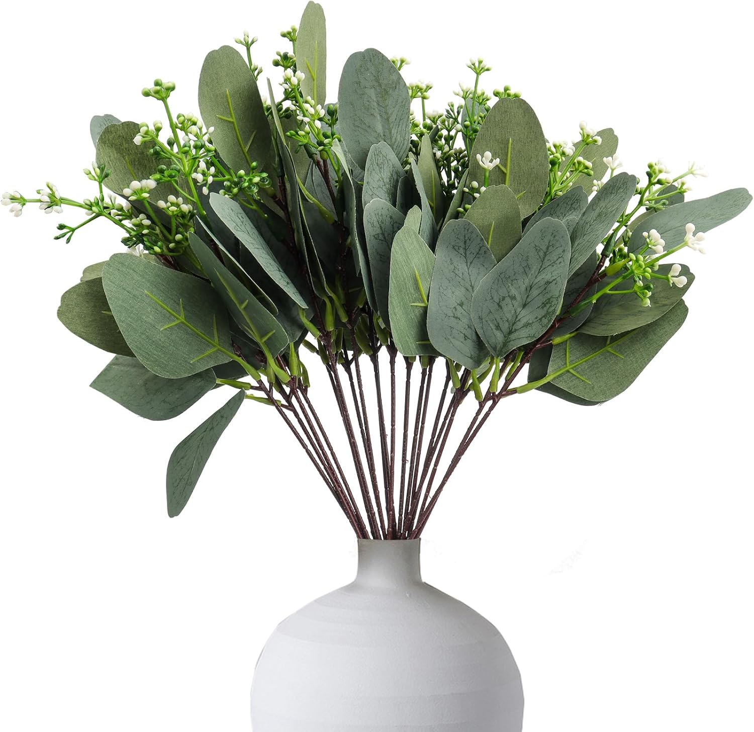 Artificial Eucalyptus Stems, Faux Eucalyptus Leaves Stems Fake Eucalyptus Branches for Wedding Bouquet Home Decor (Fruiting Oval Leaf 20pcs)