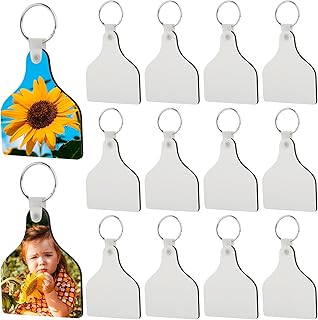 Framendino, 16 Pack Cow Ear Tag Sublimation Blank Keychains Double Sided Sublimation Key Chains with Key Ring for Craft Making