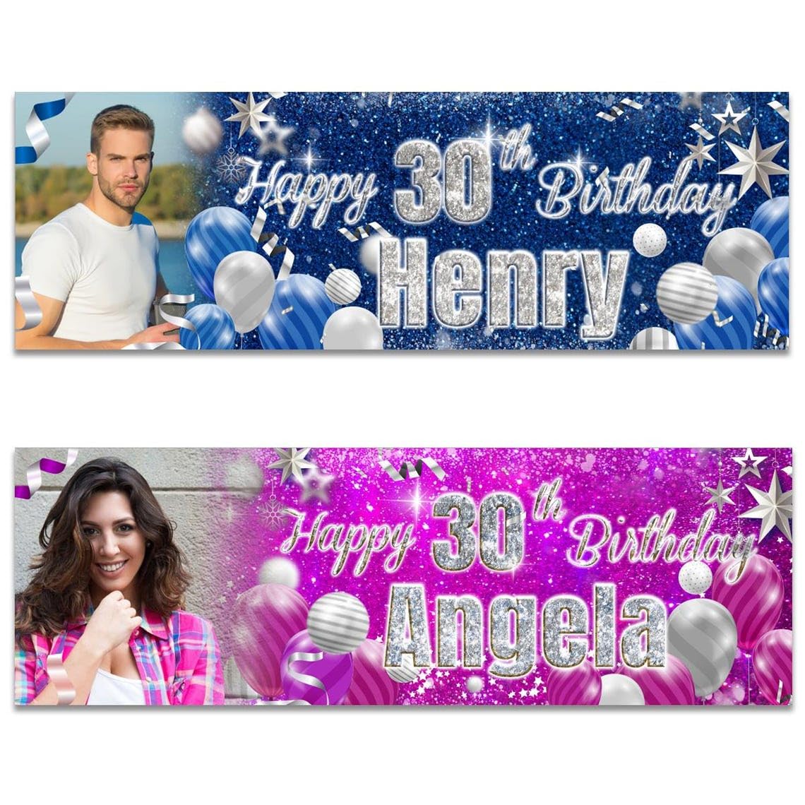 Personalised Birthday Banner outdoor Photo Children Man Woman boy girl Party Blue Pink Poster Decoration Celebration Retirement Congratulation-18th 30th 40th 50th 60th