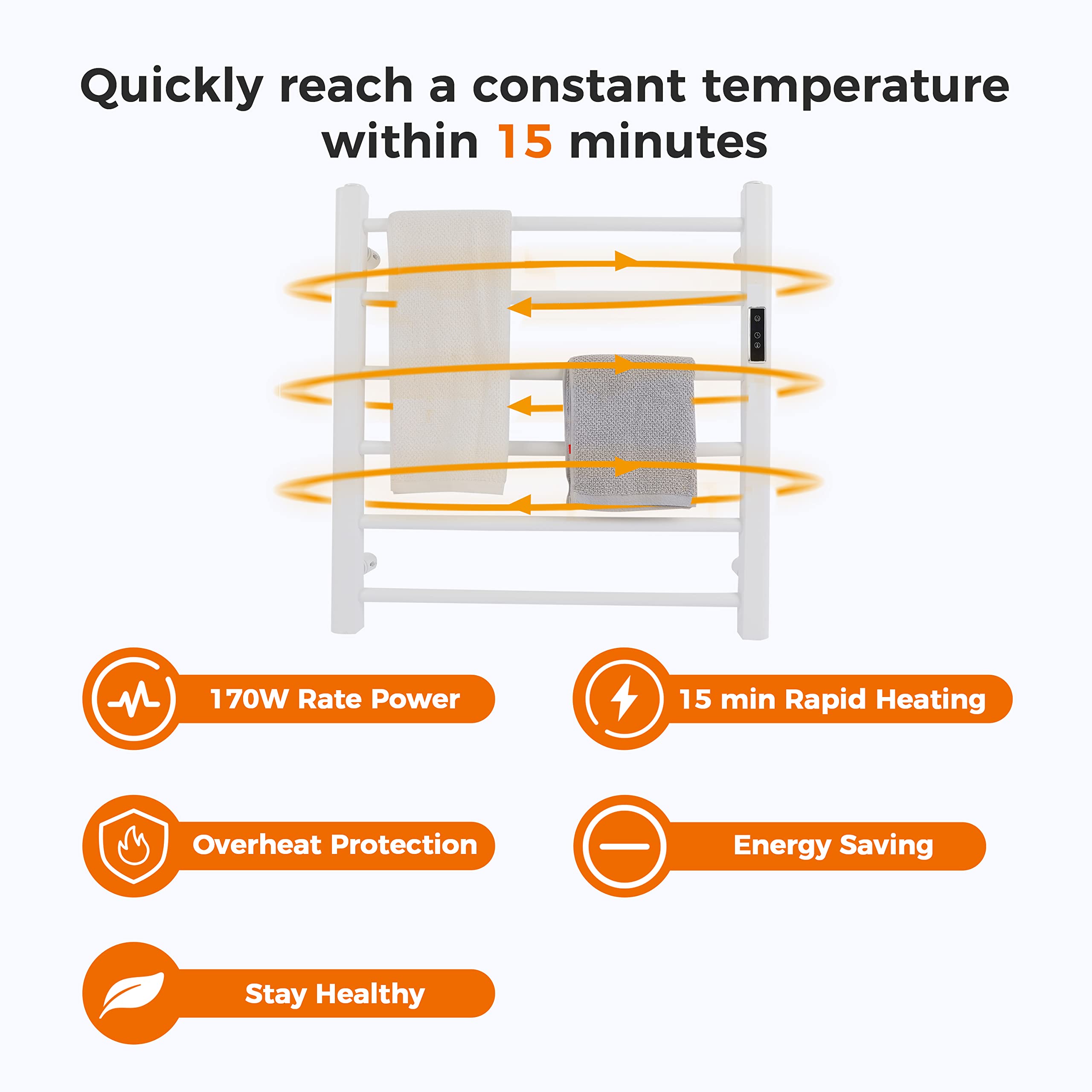 Amazon.com: DELAVIN 6 Bars Wall Mounted Towel Warmers for Bathroom, Timer  and Temperature Control, Heated Towel Warmer Rack with ETL Certified, Mild  Steel Heated Towel Drying Rack, Plug-in/Hardwired, White : Home u0026