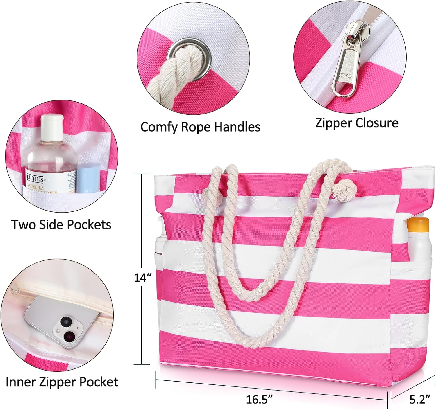 Clothirily Beach Bag for Women - Large Beach Tote Bag, Waterproof Sandproof Beach Bag with Zipper, Large Swim Pool Beach Tote - Image 4