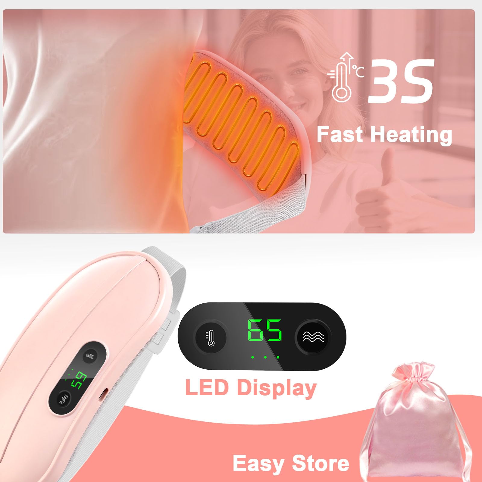Ceinture chauffante regle douloureuse, iklestar 5000mAh Coussin chauffant pour les crampes menstruelles avec 6 modes de chaleur et de massage, ceinture regles douloureuses et les crampes dorsales