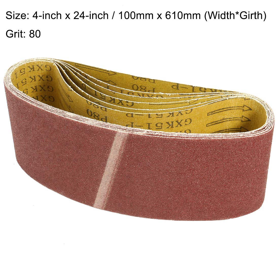 Sourcingmap Lot 6 Bandes Abrasives Joint à Plat, Grain 80, Oxyde Aluminium, 10 X 60 Cm, Pour Ponceuse à Bande