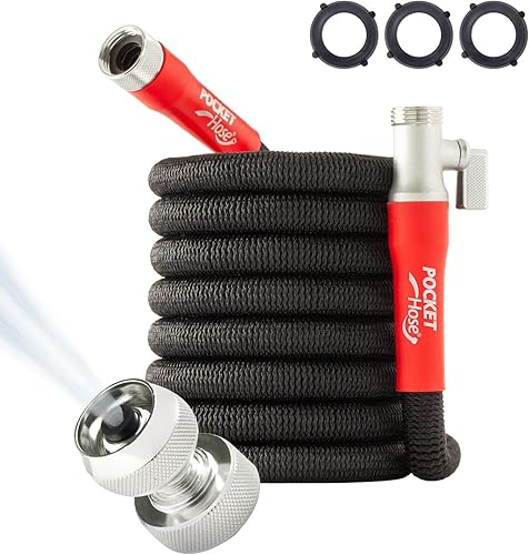 Pocket Hose 50 FT Silver Bullet 2.0 Expandable Garden Hose w/Turbo Shot Nozzle, AS SEEN ON TV, Lead-Free, Solid Aluminum Connectors, Easy On/Off
