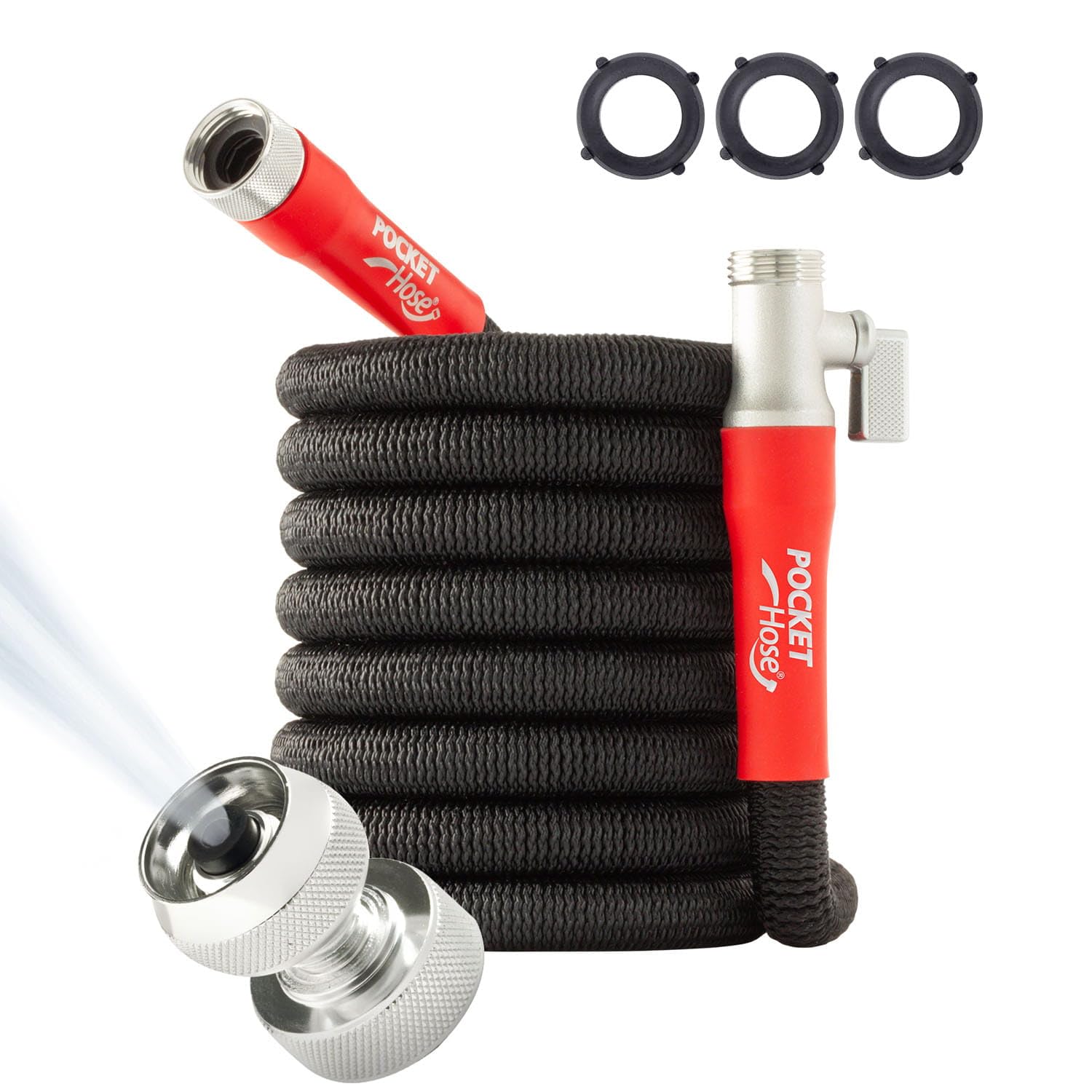 Photo 1 of Pocket Hose 50 FT Silver Bullet 2.0 Expandable Garden Hose w/Turbo Shot Nozzle, AS SEEN ON TV, Lead-Free, Solid Aluminum Connectors, Easy On/Off Valve, Kink-Free, Leak-Proof