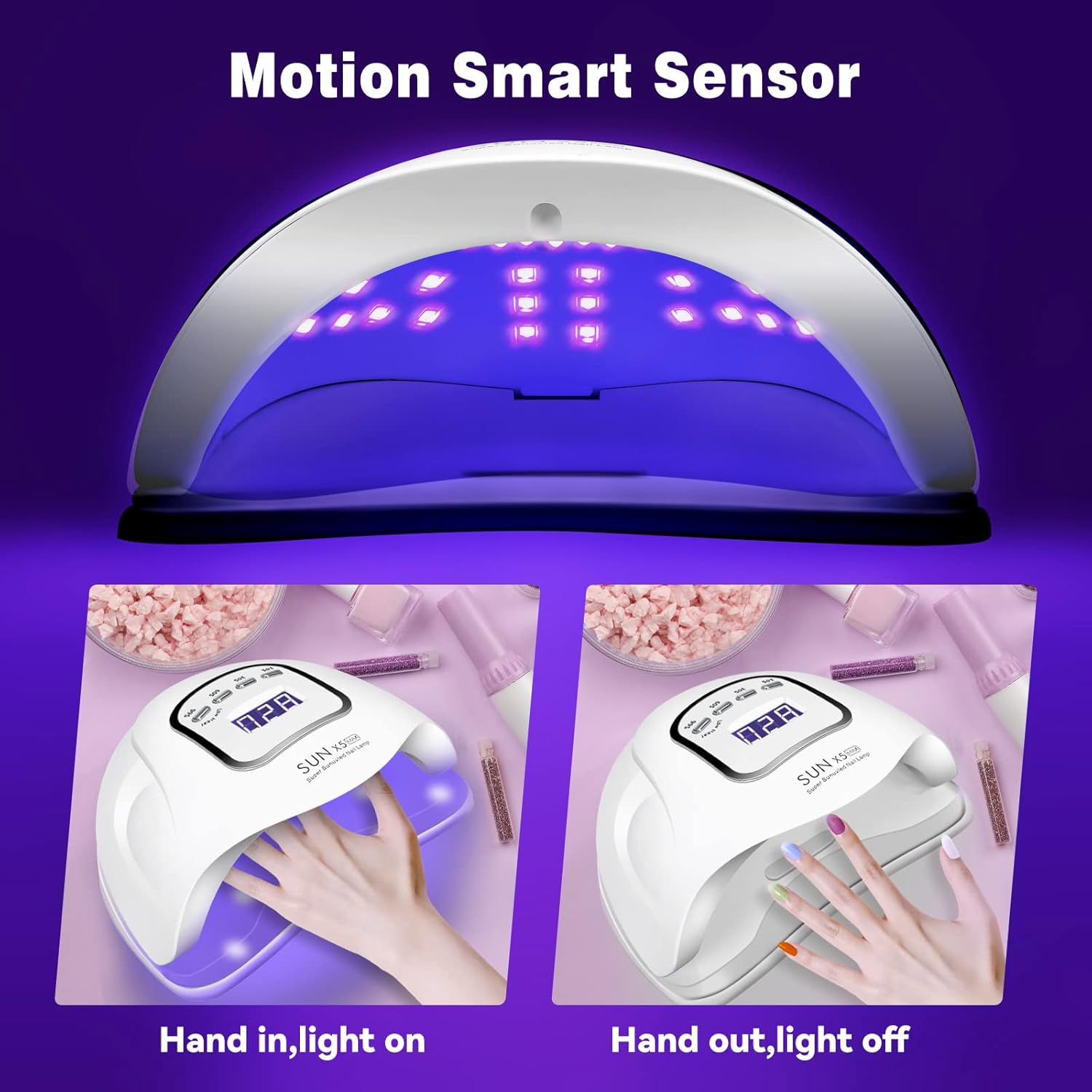 Mdismart UV LED Nail Lamp, 150W UV Gel Nail Light for Curing Acrylic& Gel Nails Polish, 4 Timer Setting, Motion Sensor Professional Nail Dryer for Beginner Use at Home and Salon : Beauty & Personal Care