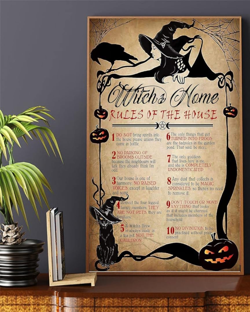 Bioprocess Metalposterc832 Cat Witch's Home Rules Of The House Poster Metal Tin Sign 8X12 Inch
