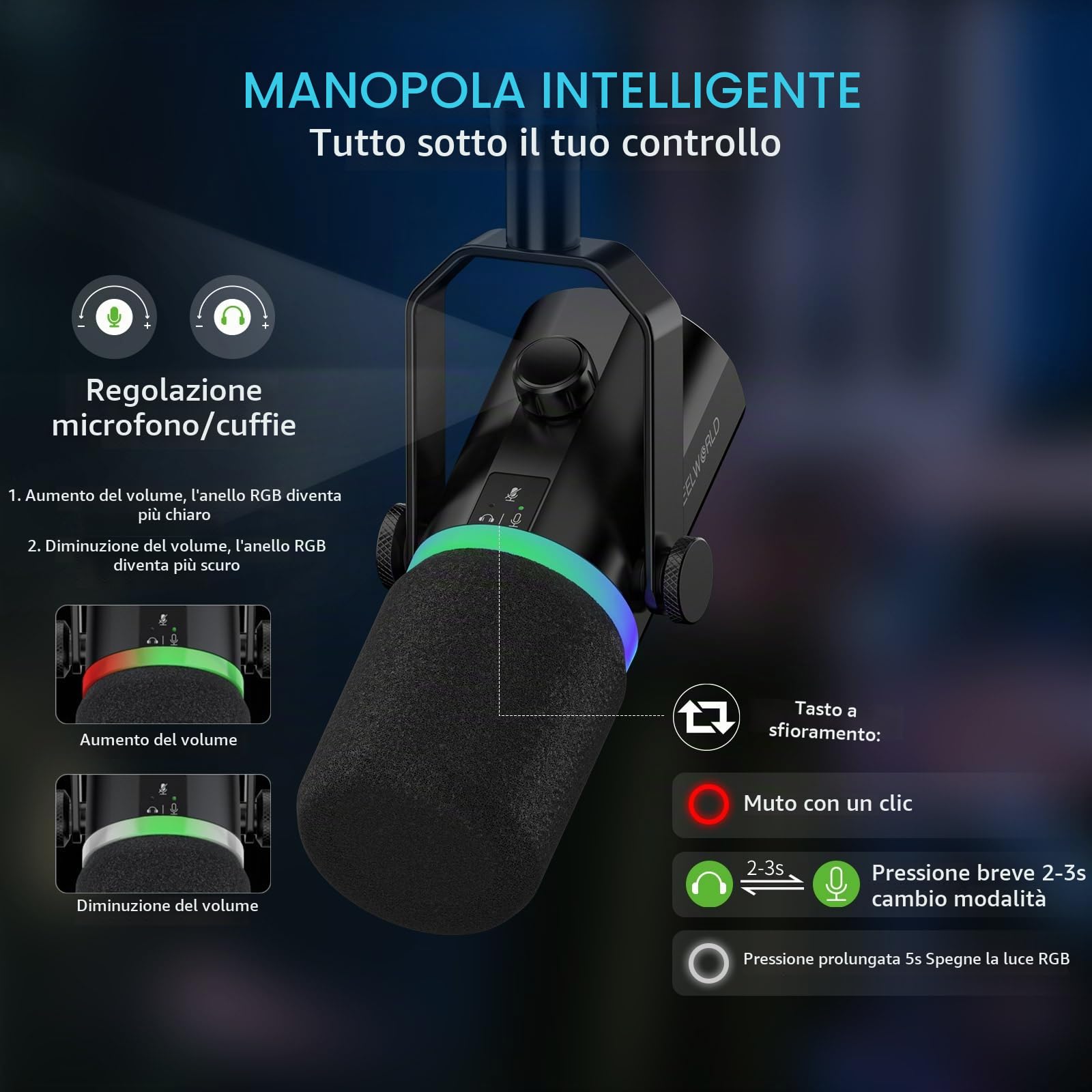FEELWORLD PM1-AS Streaming Microfono Kit Dinamico，Microfono Dinamico per podcasting con supporto per braccio utilizzato per la registrazione di podcast, microfono da gioco per PC