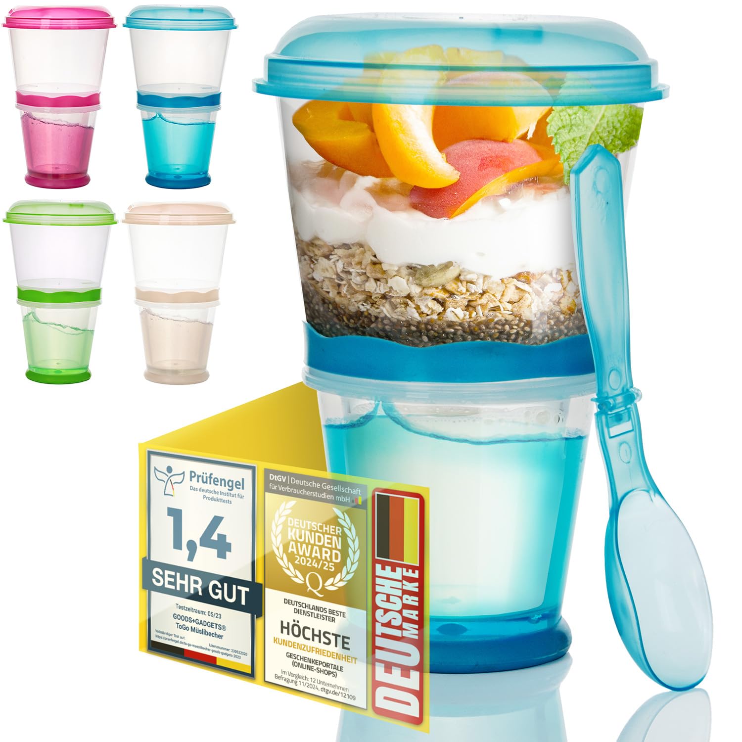 GOODS+GADGETS Müslibecher To-Go Deluxe – Müslibecher To-Go – Joghurt-Becher für unterwegs
