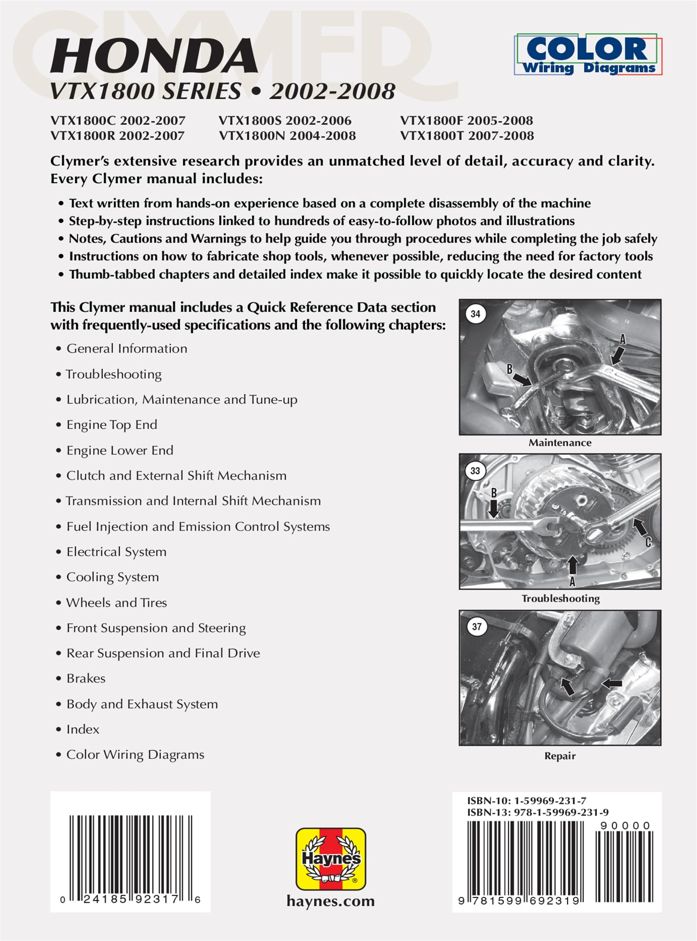 Amazon.com: CLYMER HONDA VTX1800 SERIES 2002-2008 *MAINTENANCE