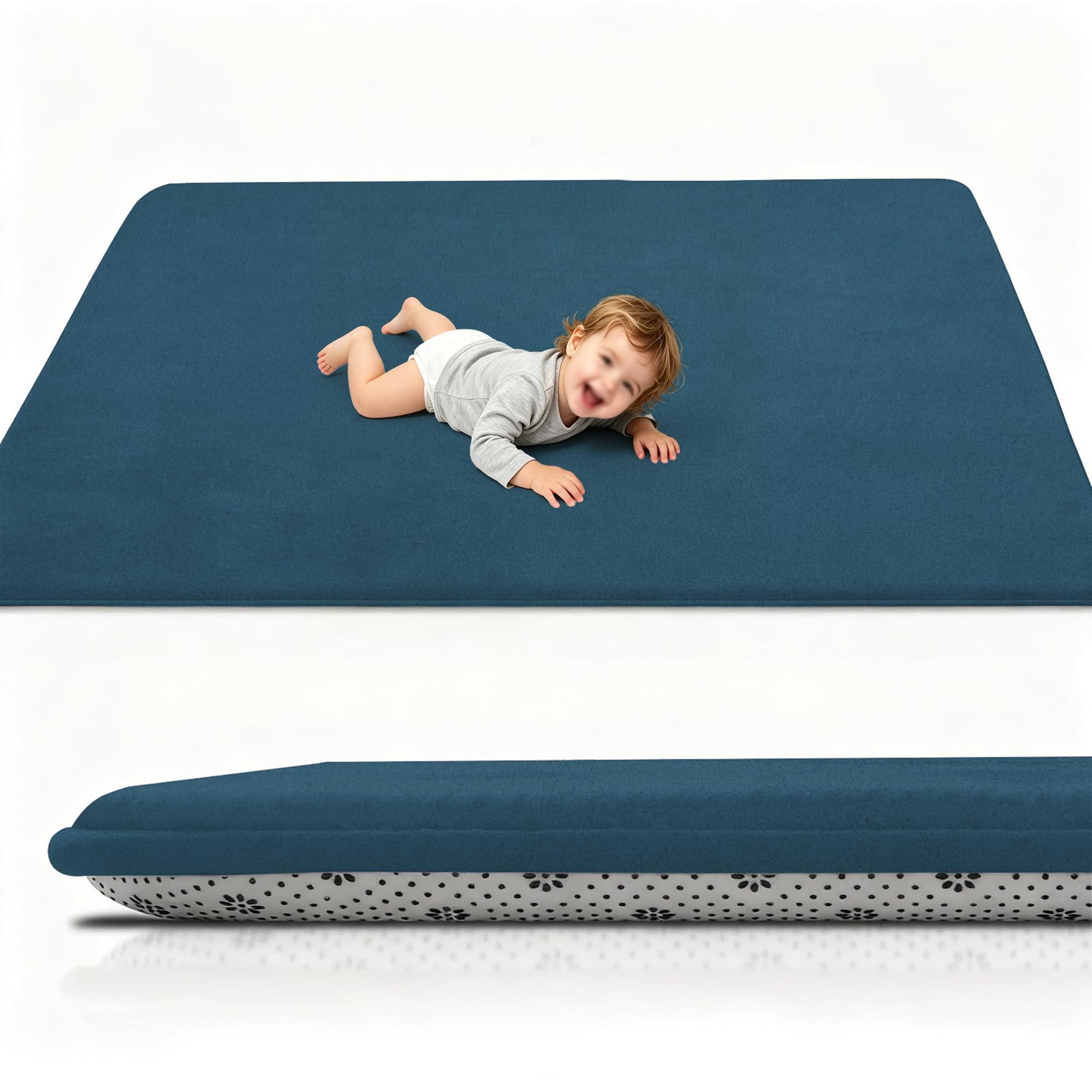 Kelvuta Baby playmat anti-slip play crawling baby mat coral velvet activity floor mat, 190 x 350 cm foam sensory high-density area rug for living room bedroom kids room soft nursery rug play mat