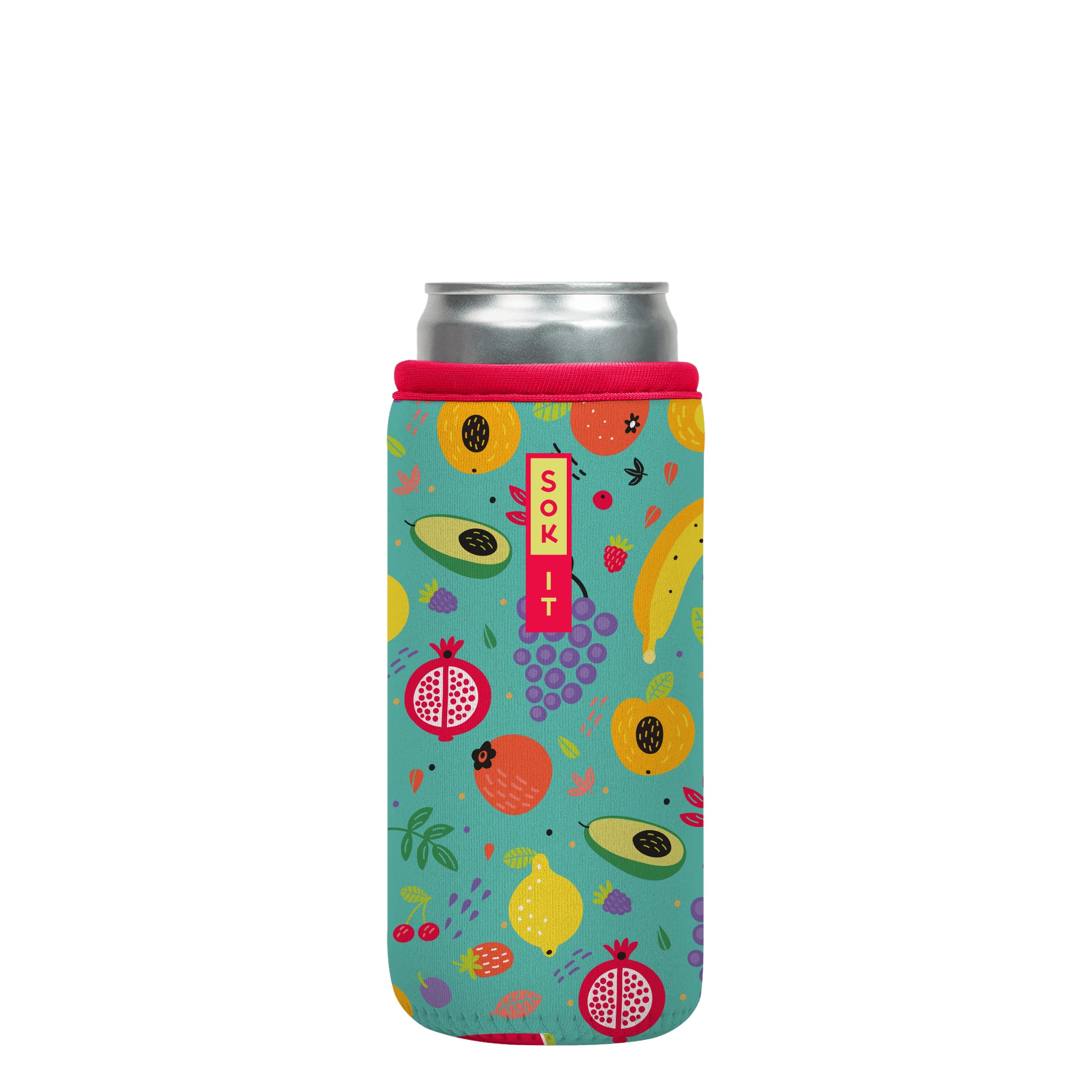 Sok It CanSok Sleeve for Beer & Soda Insulated Neoprene Cover (Fruit Basket, 12oz Slim Can Sleeve)