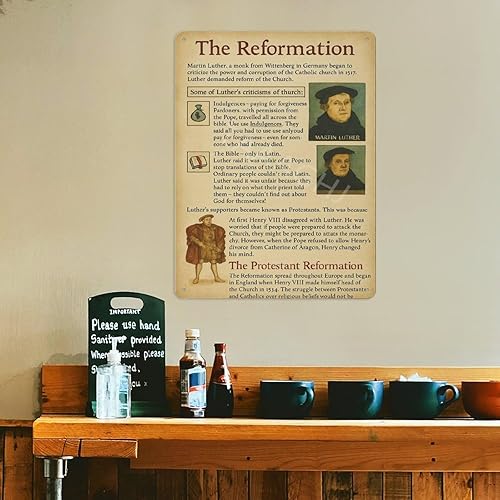 Miniatura 8 de Póster de la enseñanza de la historia Martin Luther de la Reforma en Europa, póster de metal oxidado para decoración de bares, estilo retro, 15.7 x