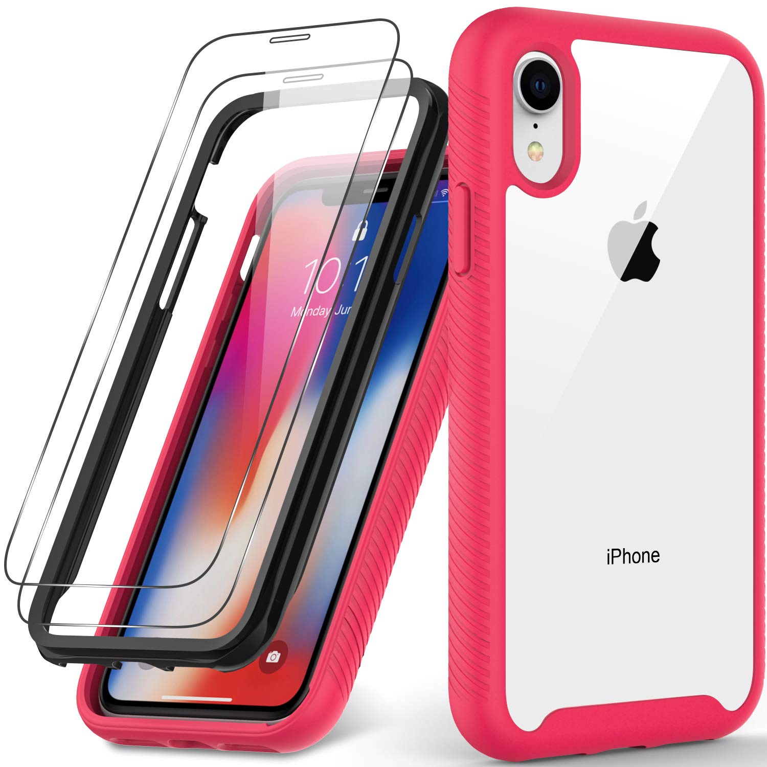 iPhone XR Case with Tempered Glass Screen Protector,Military Grade Pass 16ft. Drop d Heavy Duty PC and TPU Cover,Slim Fit Protective Phone Case for iPhone XR Pink