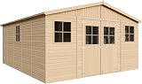 Casa da giardino in legno naturale A246x418x520 cm/20 m²- Magazzino esterno con finestre - Capanno da giardino - Bici, Deposito attrezzi e rimessa TIMBELA M333 - 1