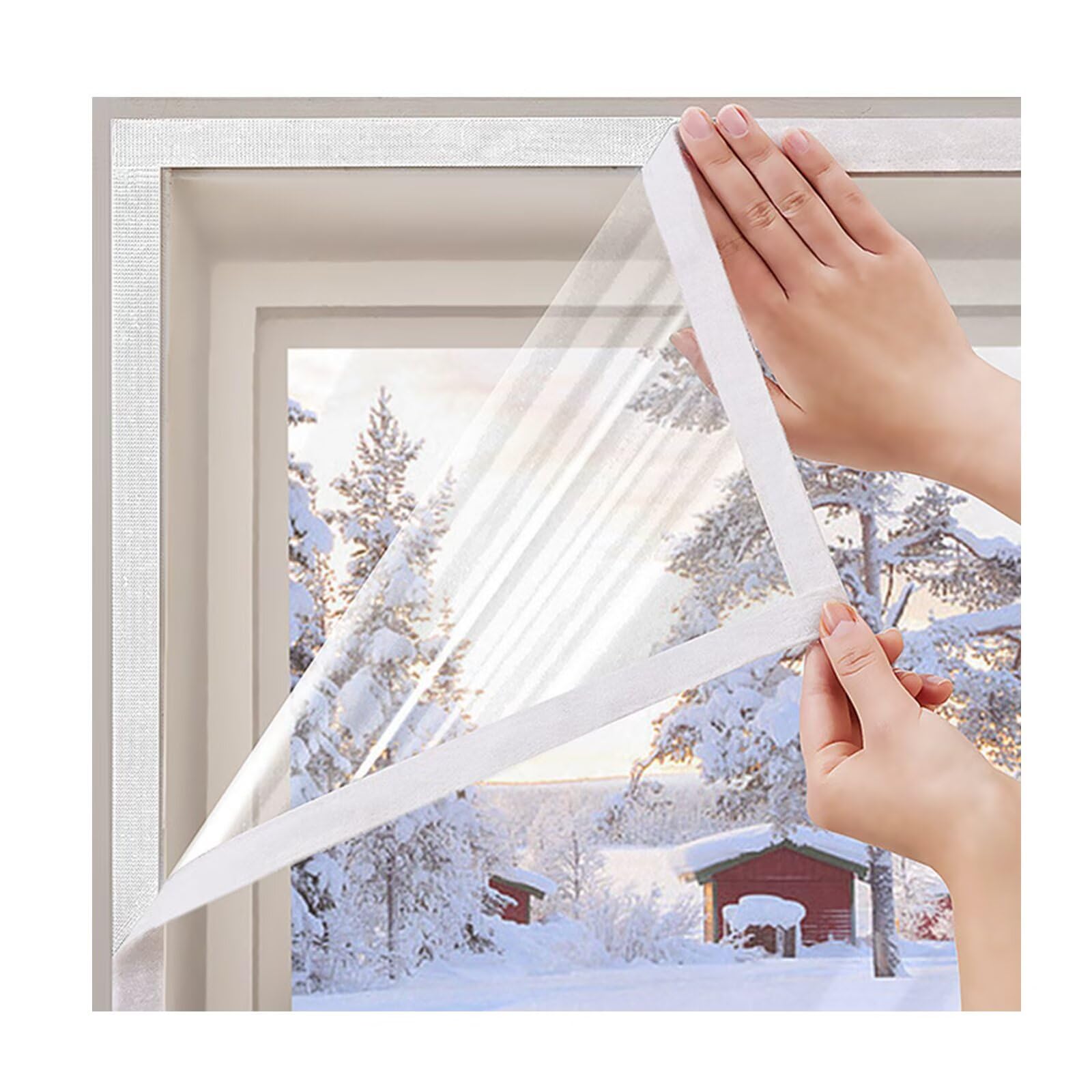 53'' x 69'' Window Insulation Kit, Self-Adhesive Draft Screen for Winter with Tape, Clear Window Film, Reusable and Removable, Keeps Out The Cold in