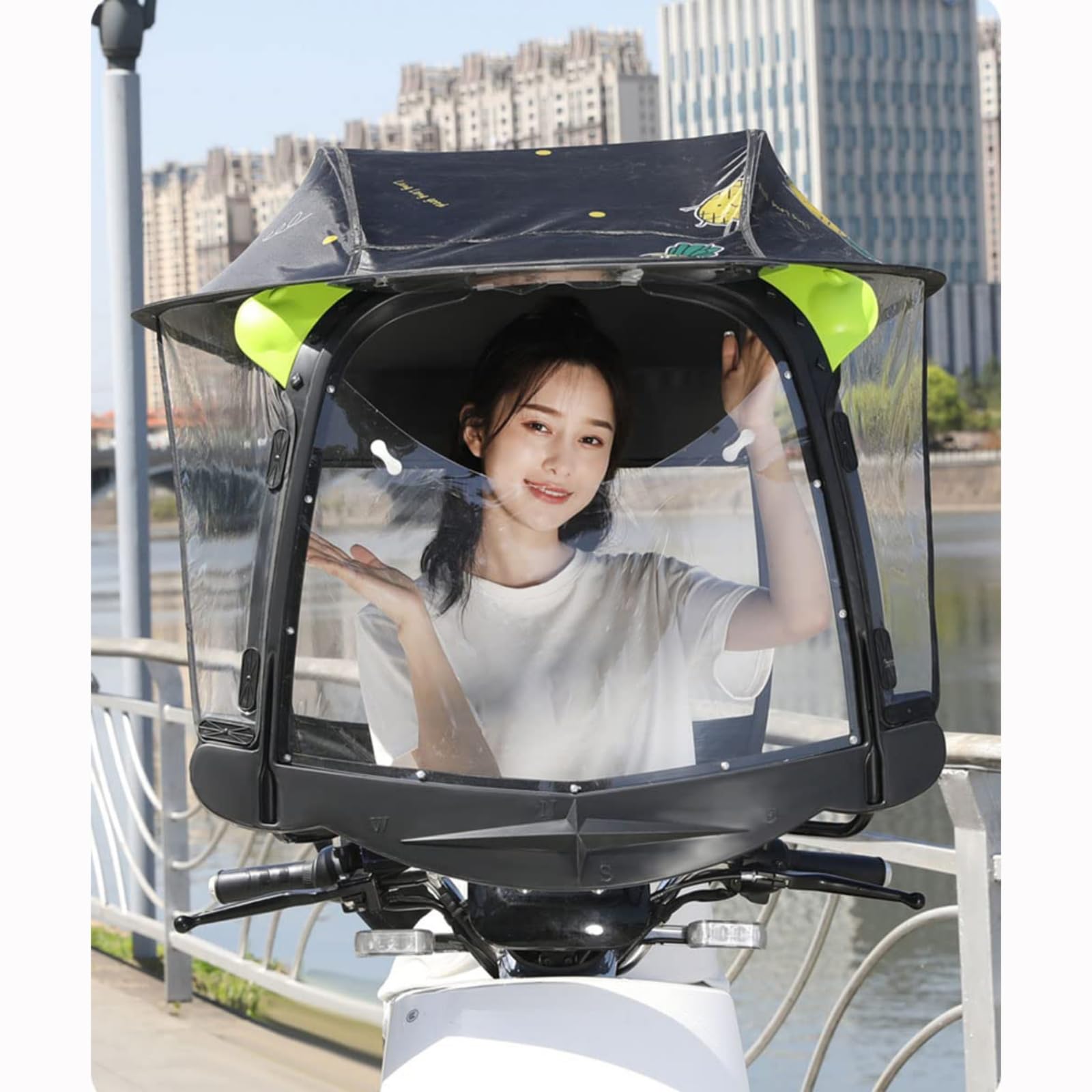 Parasol Moto Eléctrica Cubierta, Toldo Transparente for Coche eléctrico, Protector contra el Sol, la Lluvia y el Viento for Scooters de Movilidad.(Black)