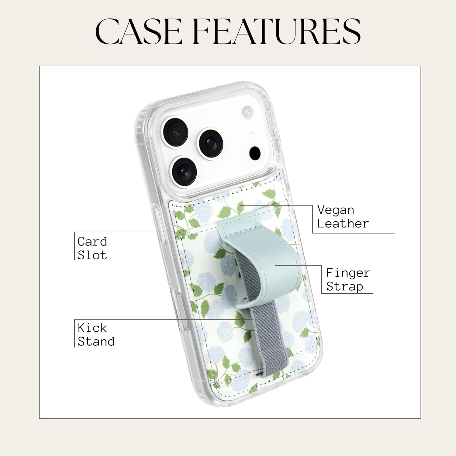 Walli Cases for iPhone 17 Pro Case Aesthetic Wallet Phone Case Card Holder, Securely Holds 2 Cards, Trendy Phone Cover for Women, fits iPhone 17 Pro, with Kickstand & Finger Strap