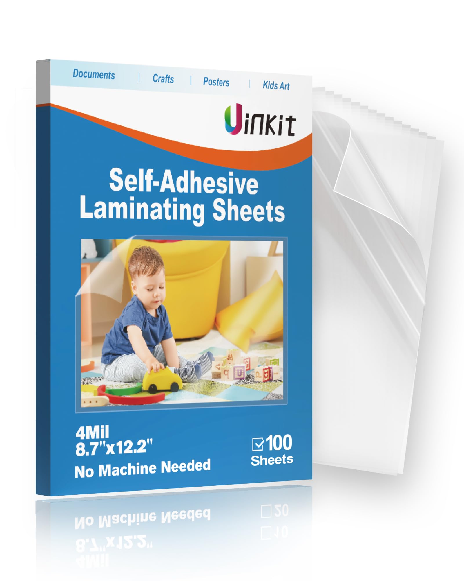 Uinkit 4mil Thick Self Laminating Sheets 8.5 x 11", 100Pack (Bulk Supply) Single-Sided Peel & Stick for Businesses, Schools & Restaurants - No Heat