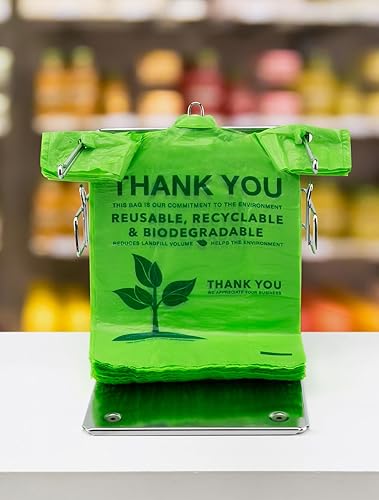 Miniatura 6 de 500 bolsas reciclables compostables 100% biodegradables para camisetas, bolsas de compras ecológicas, 11.5 x 6.25 x 21 pulgadas, 16 micrófonos