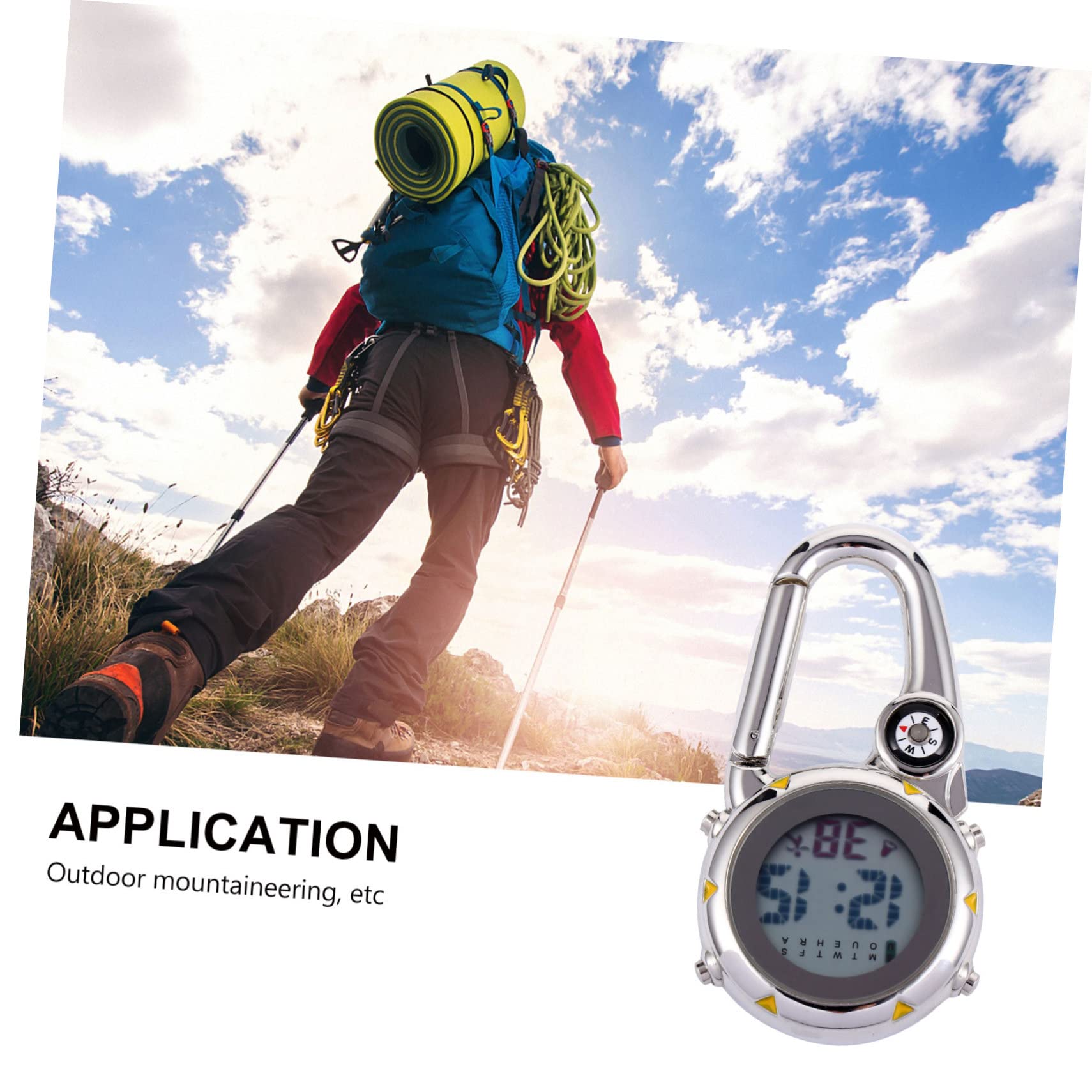 HEMOTON Bergsteiger Hakenhangtisch Karabiner Uhr Clip zur Kompassuhr Clip ansehen Taschenuhr-Anhänger hängende Uhr Kletteruhr Bandmaterial: Edelstahl Yellow