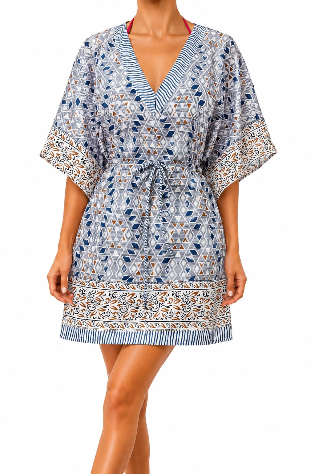 100% Cotton Hand Block Print Kaftan Women's Print Swimsuit Cover-up Beach Kaftan No-20 Multi, Multi, One Size-image-46