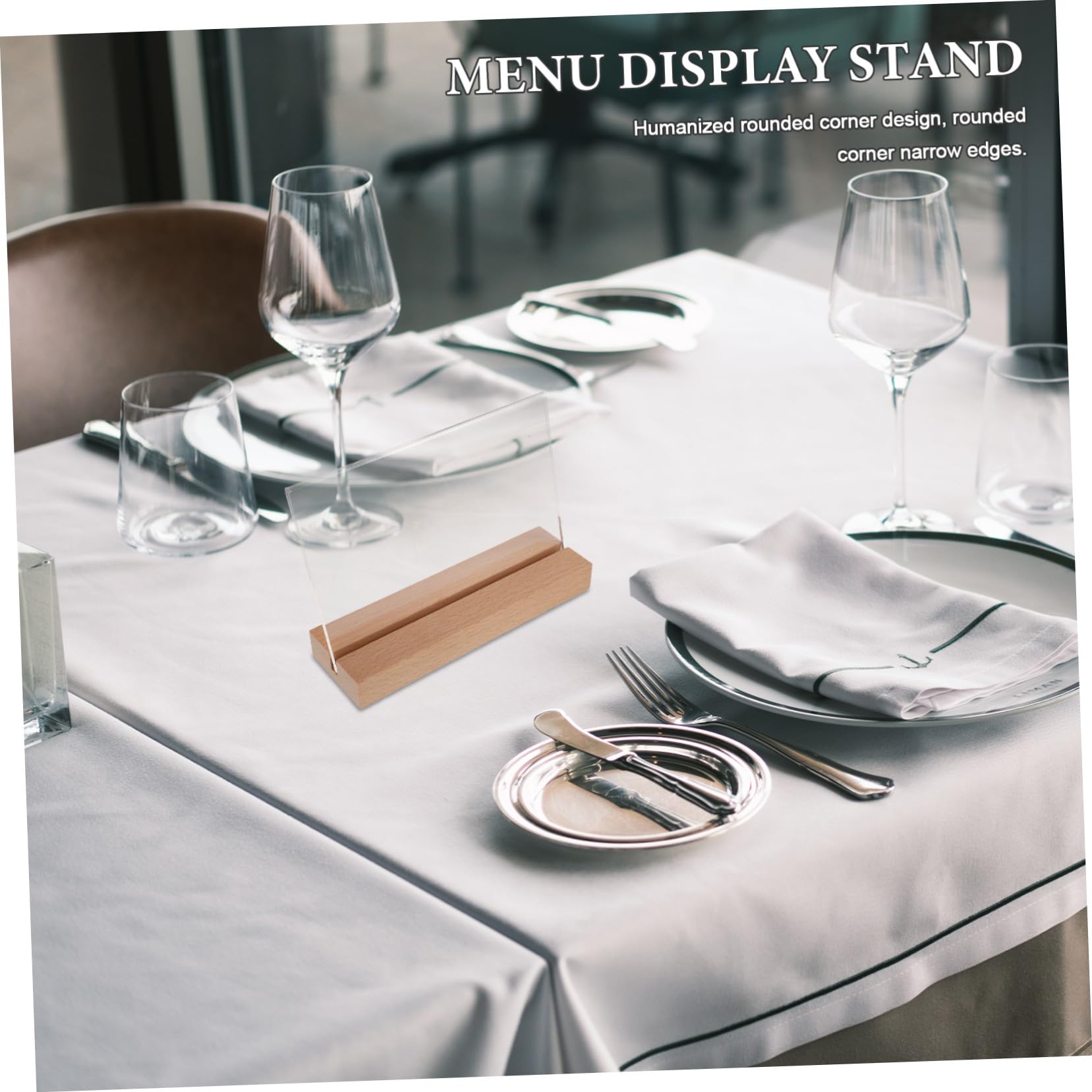 PLAFOPE Soportes de Mesa de Acrílico Transparente con Base de Madera, Paquete de 5 Piezas para Exhibición de Letreros en Restaurantes y Tiendas