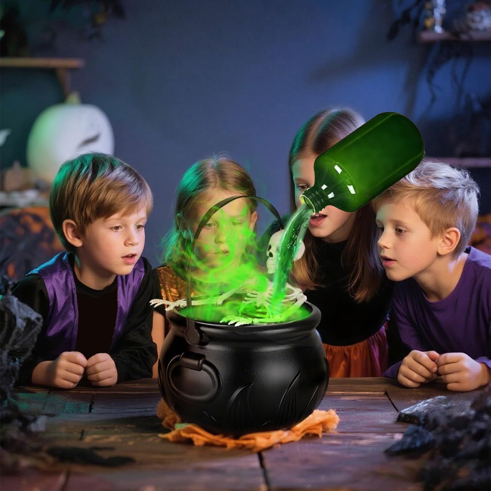 Halloween Decorations Black Cauldron,Partydekoration Mit Magischen Schwimmenden Zaubertrankflaschen Und Diffusor, Skelett-Hexenkessel Für Wohnzimmer, Schlafzimmer, Schreibtisch, Drinnen Und Draußen