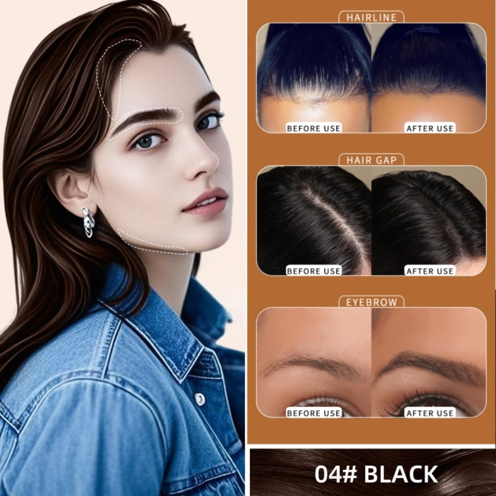 Hairline Powder, Hair Root Touch Up Concealer, Natural Black Hair Root Touch Up Concealer - Image 3