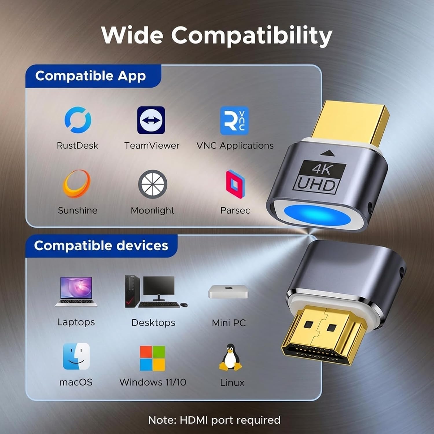 4K Virtual Display Adapter with LED Indicator, Supports 4096x2160@60Hz, EDID Emulator, Compatible with Windows/Mac/Linux – Ideal for Headless Server, Remote Desktop, Game Streaming (2Pack HDMI) image 4