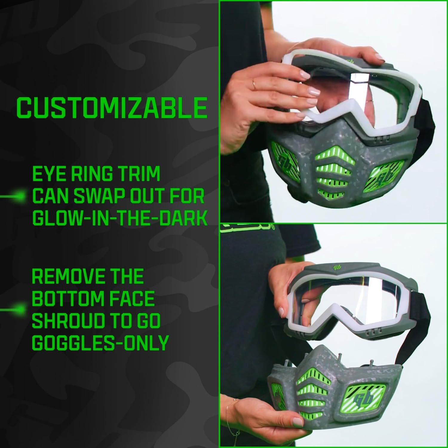 Masque Facial Tactique Gel Blaster Elite – Protection Ventilée, Ajustable, Design Gris/vert, Pour Tous Visages Dès 14 Ans
