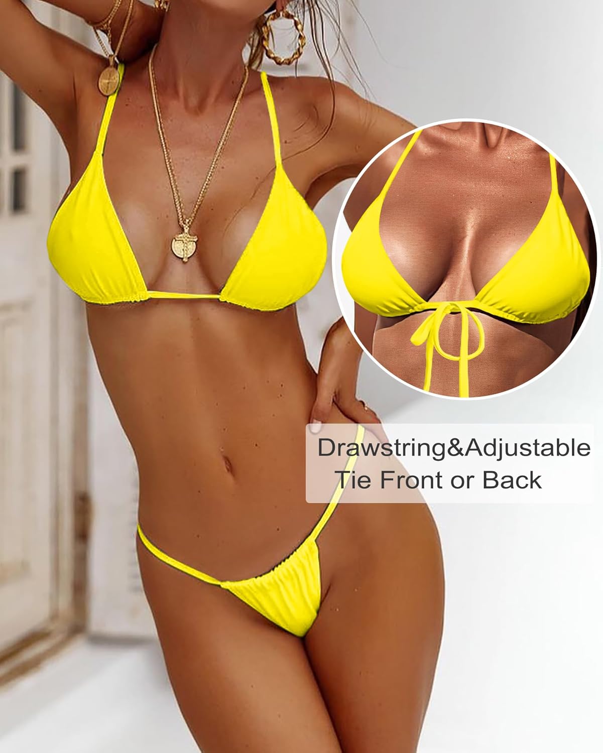 XUNYU Thong Bikini Sets for Women - Brazilian Micro String Bikinis Sexy Two Piece Swimsuit Triangle Top Halter Bathing Suits - Image 5