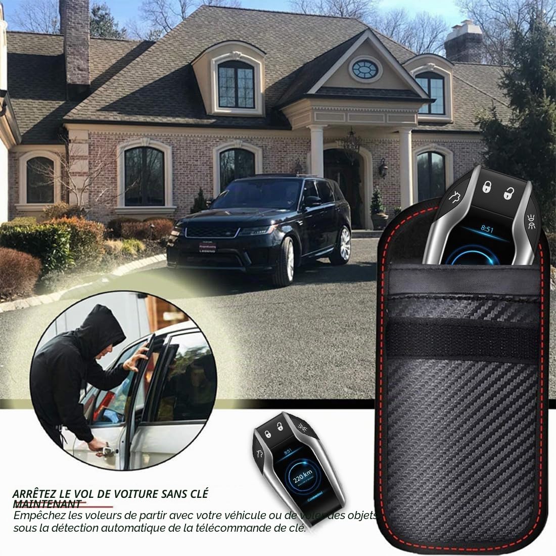 2 Etui Anti RFID Clé Voiture Portable Pochette Anti RFID Faraday Cle Voiture Etui Blocage rfids pour Clef Voituress Keyless Protection Antivol anties Piratage de Télécommande Véhicule（2S)
