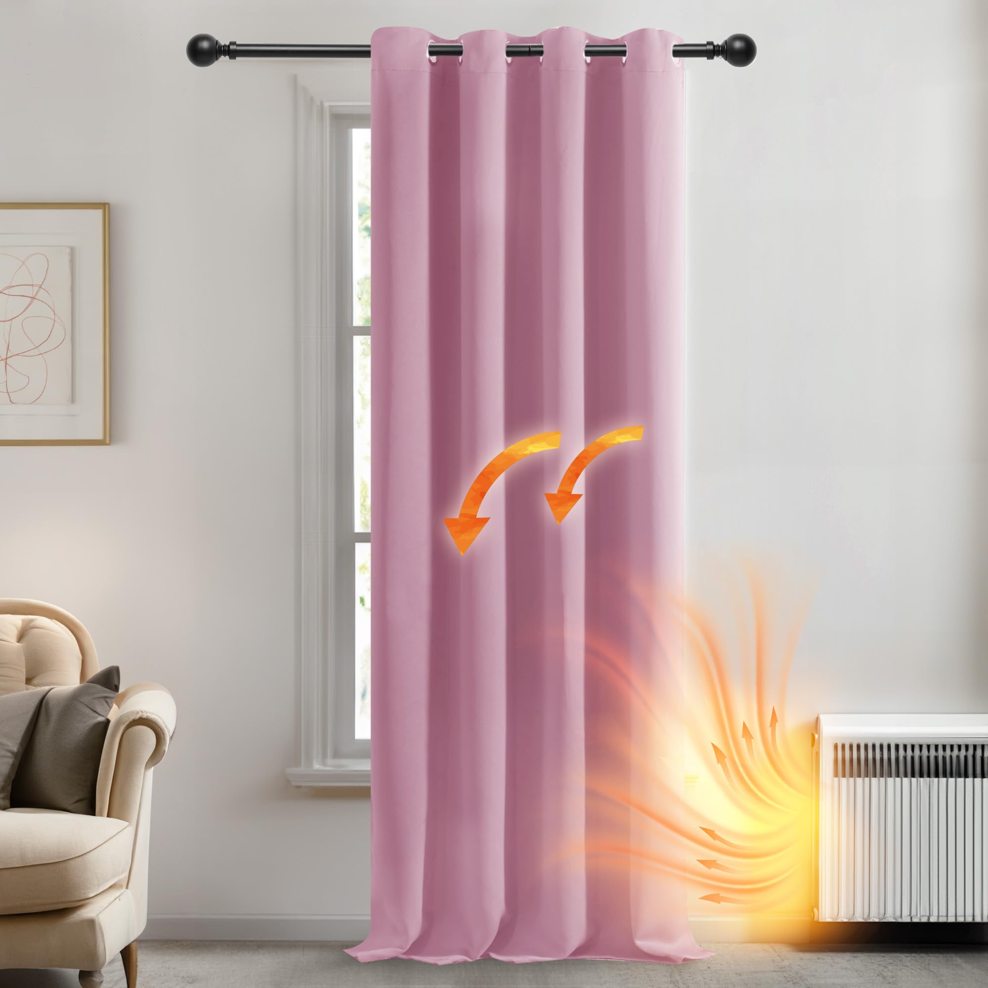 Deconovo Tende per Interni Oscuranti Moderne 214 CM Altezza, Tenda Oscurante per Camera da Letto e Soggiorno con Anelli 1 Pannello, 254x214 CM, Rosa