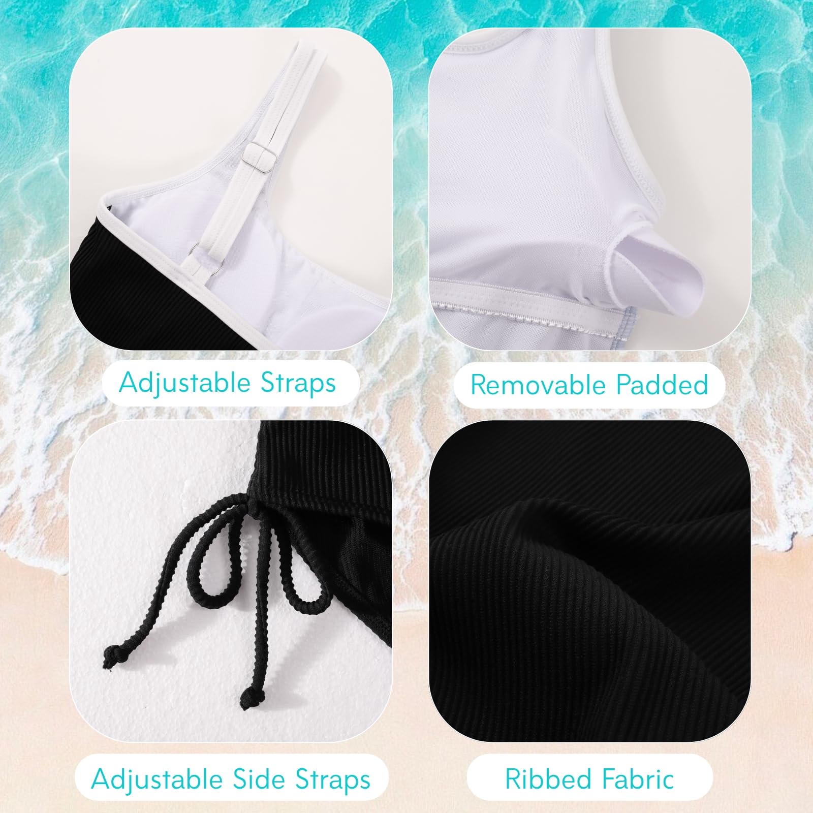 Weixinbuy Traje de baño acanalado para niñas, correa ajustable, bloque de color, verano, playa, traje de baño de una pieza