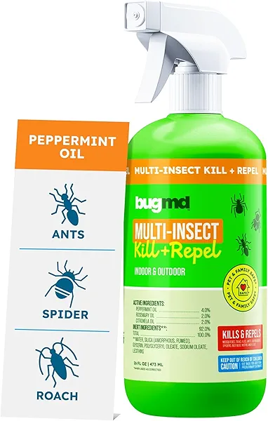 BugMD Pet Safe Multi-Insect Killer & Repellent | Peppermint Oil Spray for Spiders, Ants & Roaches | Indoor & Outdoor Bug Spray