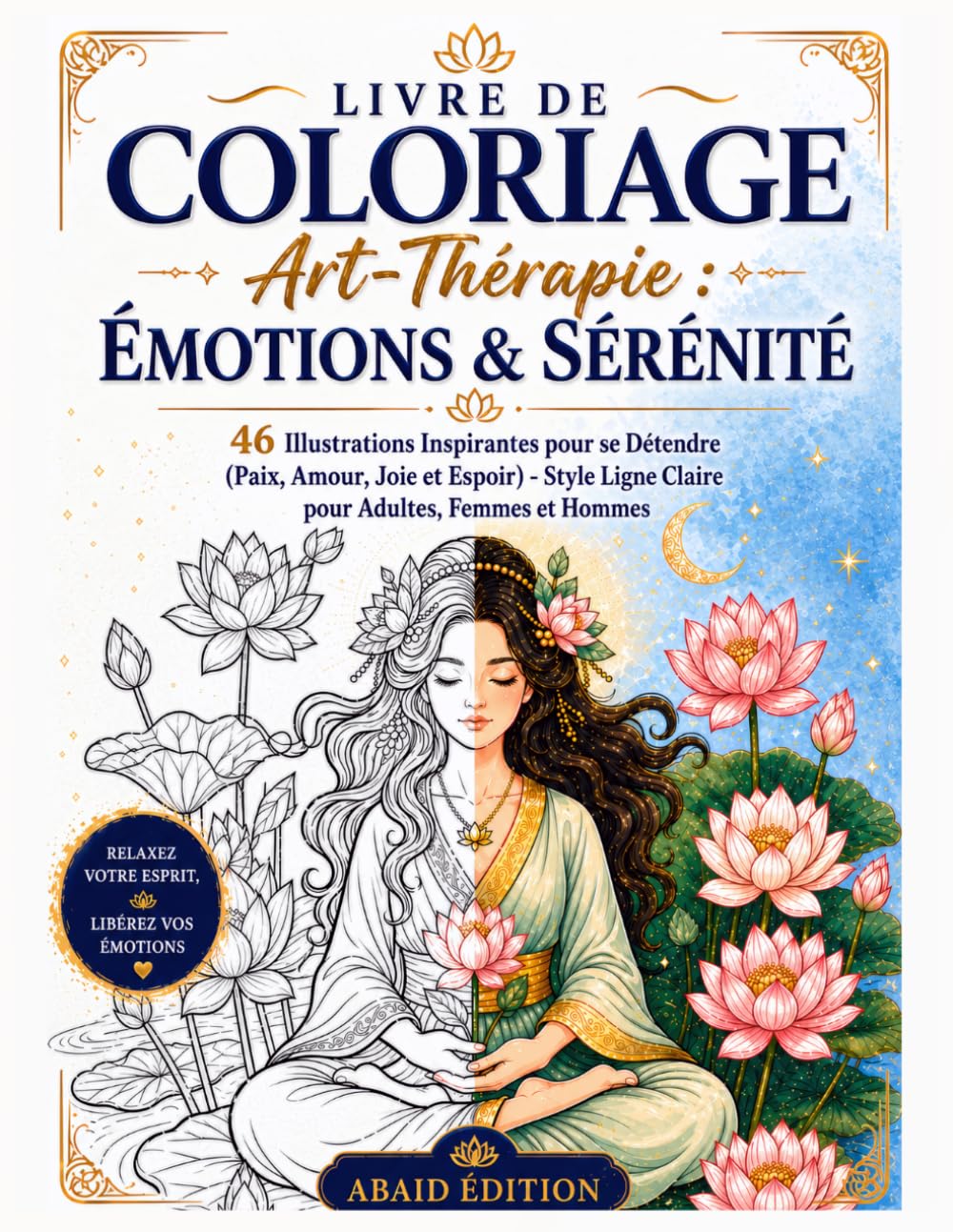 Livre de Coloriage Art-Thérapie : Émotions & Sérénité: 46 illustrations inspirantes pour adultes – Coloriage anti-stress pour se détendre: paix intérieure, amour, joie et espoir – Style ligne claire