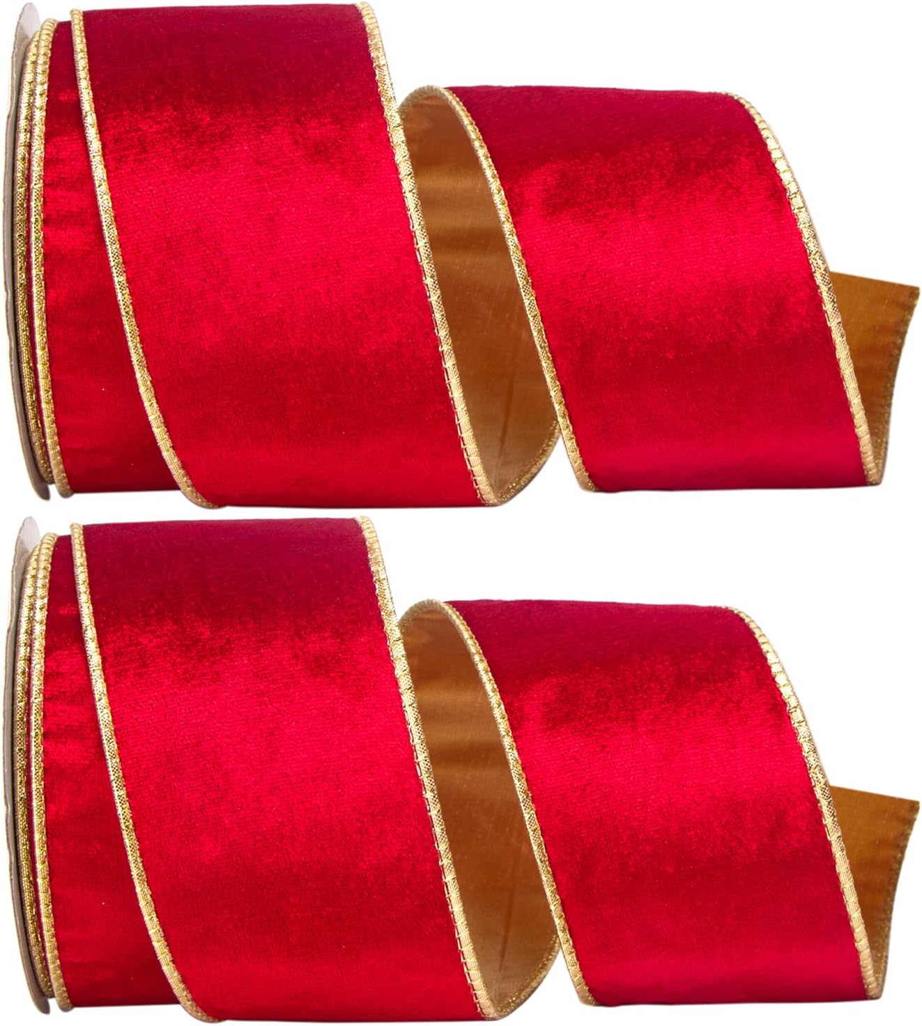 Ribbli Christmas Velvet Ribbon Wired2 Rolls Red Velvet