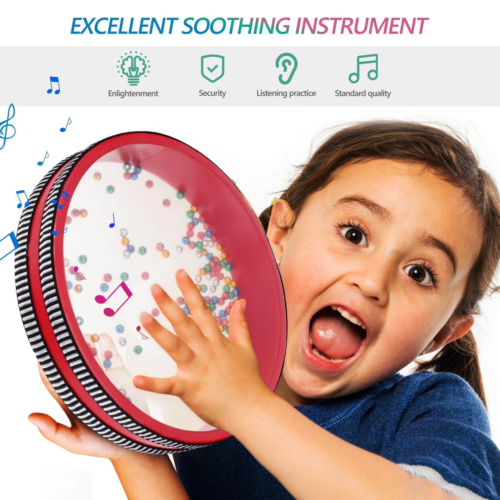 Cabilock Tamburo Oceanico a Onde 20 CM con Perline di Metallo Strumento a Percussione Portatile per e Adulti Tamburo Rotondo per Rilassamento e Educazione Musicale