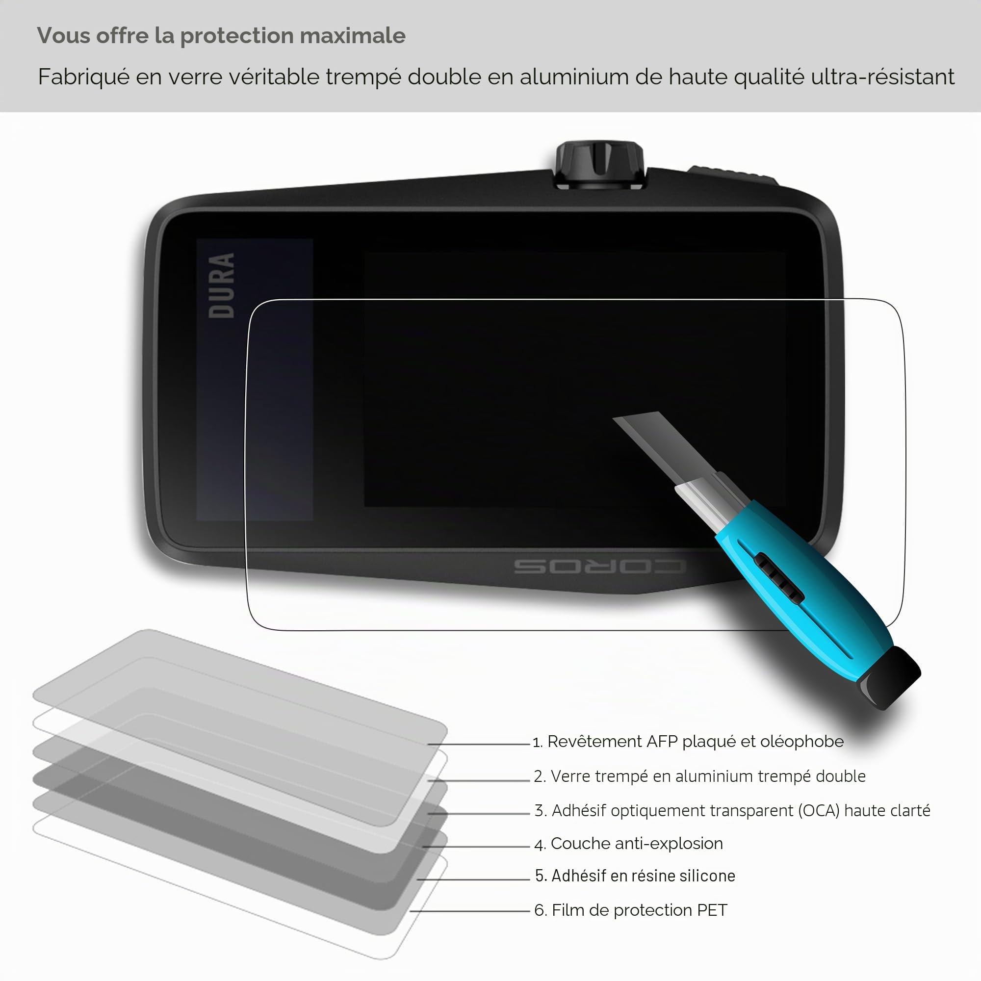 [Lot de 3] Coque en silicone x 1, protection d'écran en verre trempé HD x 2 Conçu pour les ordinateurs de vélo GPS Coros Dura Solar Anti-chute, antidérapant, anti-rayures / traces de doigts