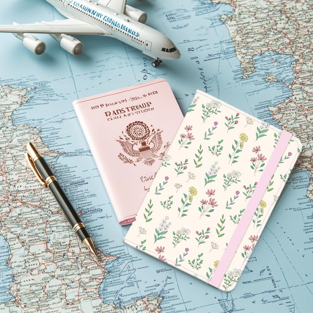 Wild Flower Passport Holder Plant Passport Cover for Travel PU Leather Passport Case with Credit Card Slots for Women Men Business Tourism