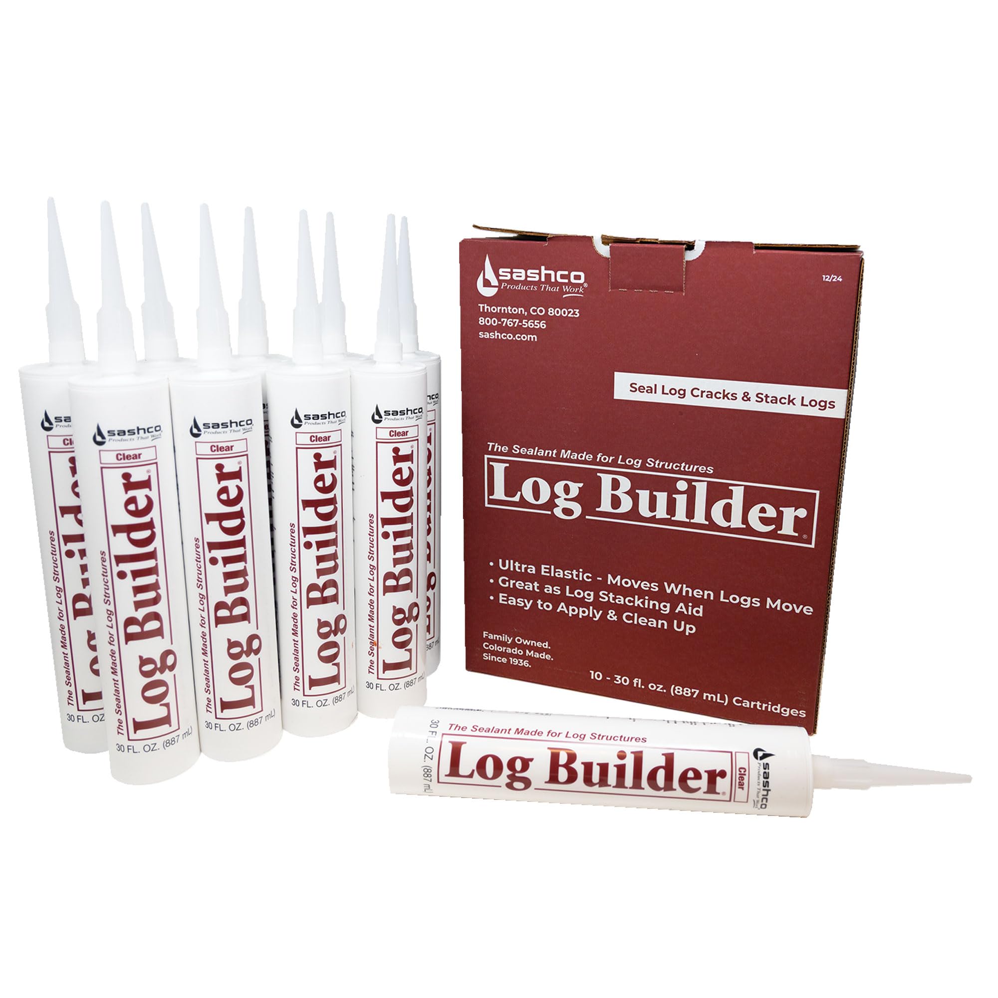 Sashco Log Builder Acrylic Latex Caulking Sealant, 30 oz Cartridge, Clear (Pack of 10)
