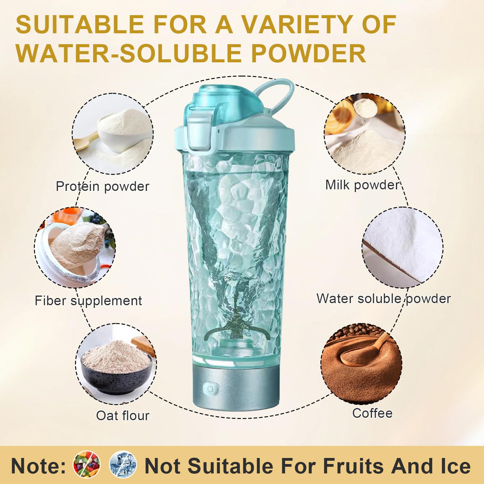 Bottiglia shaker elettrica per proteine, miscelatore elettrico per proteine, 680,4 g, nero, ricaricabile, frullatore, senza BPA, in Tritan (blu)