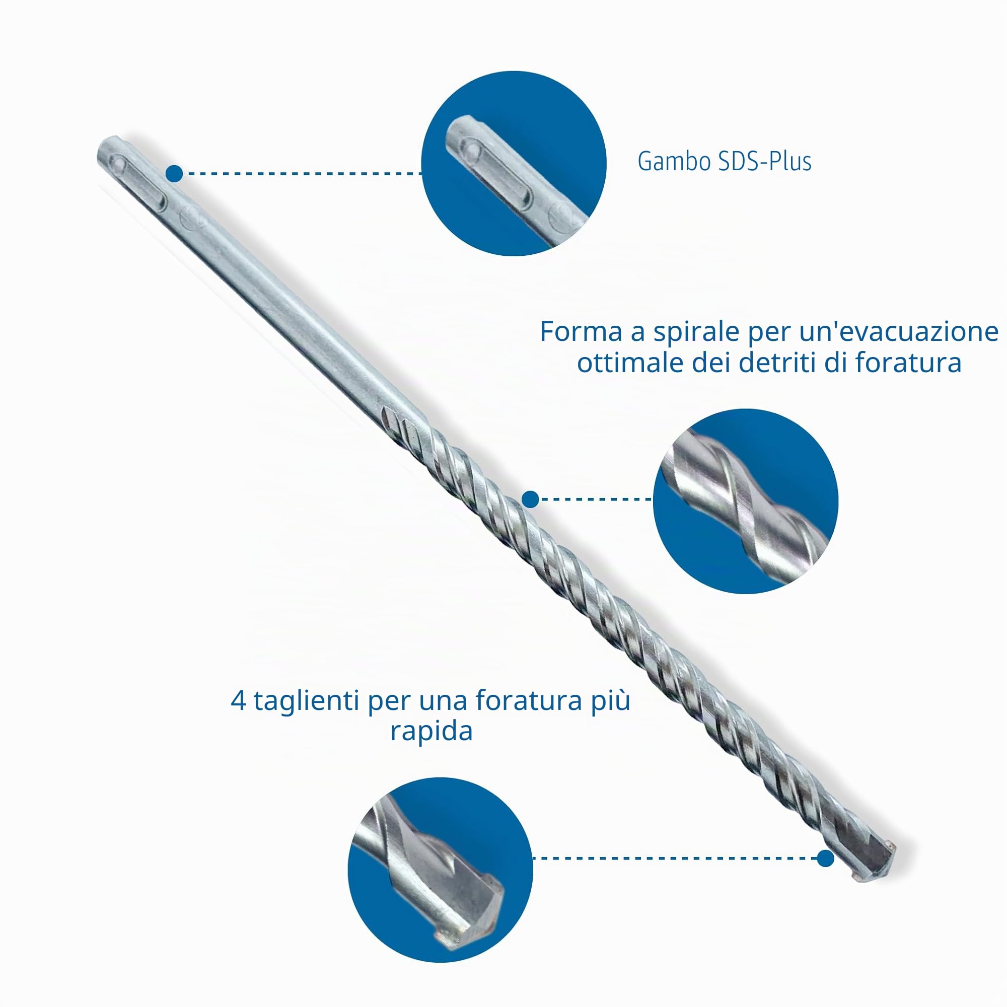 sds plus - Set di 3 punte da trapano per pietra, Ø 10-14-20 mm x 40 cm, ideali per muratura, calcestruzzo, pietra naturale in metallo duro di alta qualità