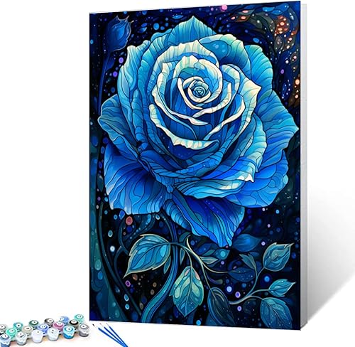 Miniatura 9 de Pintura de rosas por números para adultos, hojas de flores, pintura al óleo digital, pintura acrílica, kit de pintura de ocio, arte de pared, flores