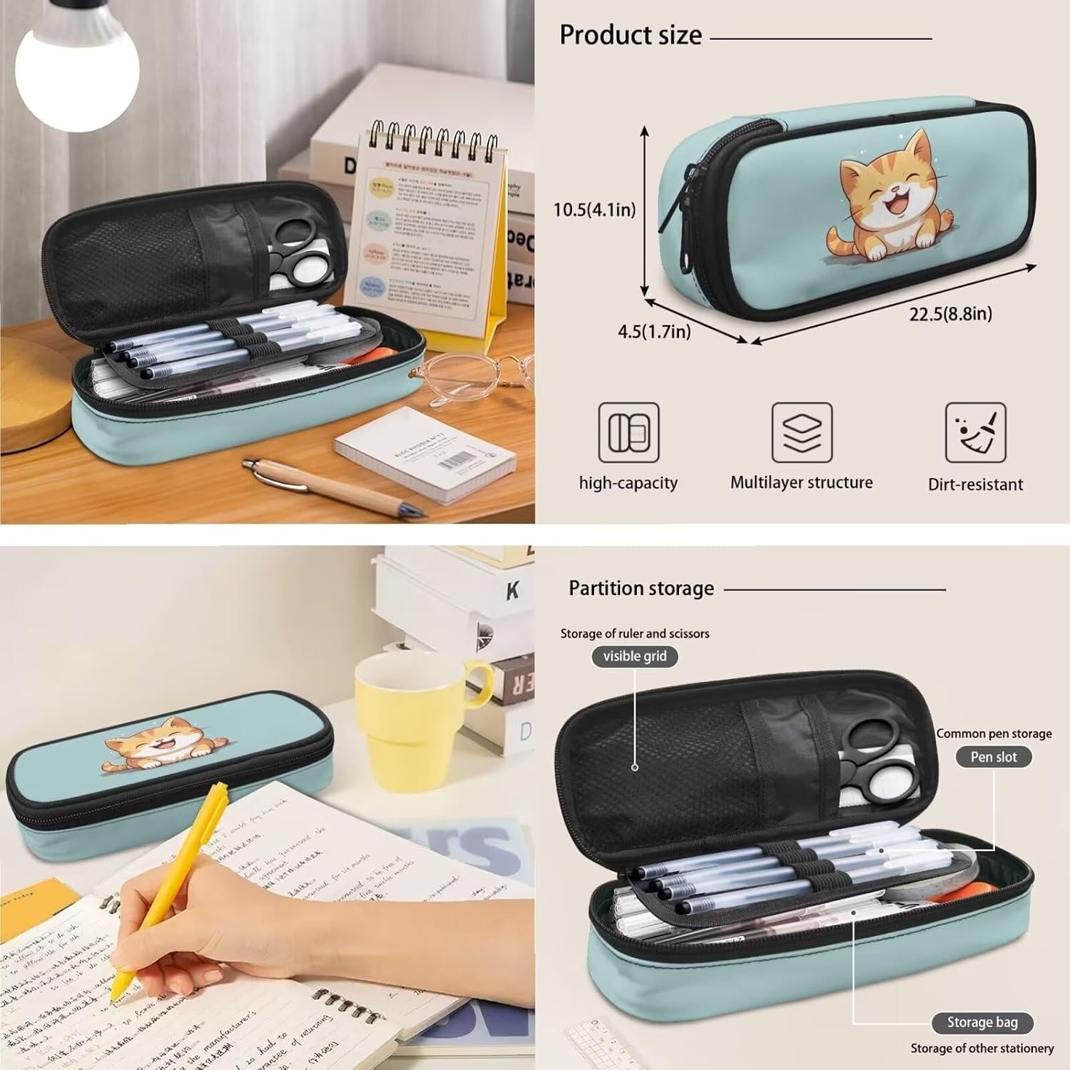 School Backpack Set with Lunch Bag for Girls 6th Grade Cute Cat Print for Teen Girls 3 in 1 Pencil Bug Zipper for Junior High School Bookbag Set for School and Picnic Easy to Clean