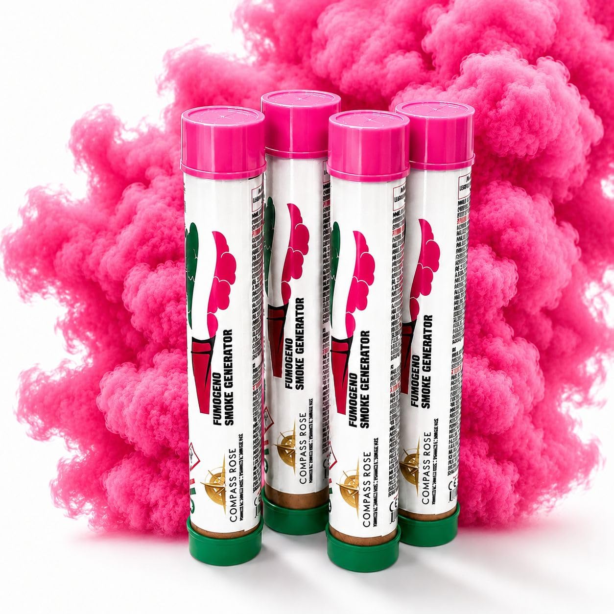 Fumogeno Colorato Made in Italy 60 Secondi Cat.1, Effetto Fumo Denso e Intenso, Ideale per Gender Reveal, Eventi, Foto Shooting, Party, Manifestazioni e Coreografie, Confezione da 4 Pezzi (ROSA)